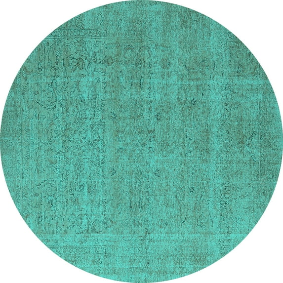 Ahgly Company Indoor Round Oriental Turquoise Blue Industrial Area Rugs, 4' Round