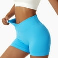 thumbnail image 2 of YYDGH Women's Crossover Biker Shorts Workout High Waisted Yoga Athletic Running Gym Spandex Shorts with Side Pockets Blue L, 2 of 5