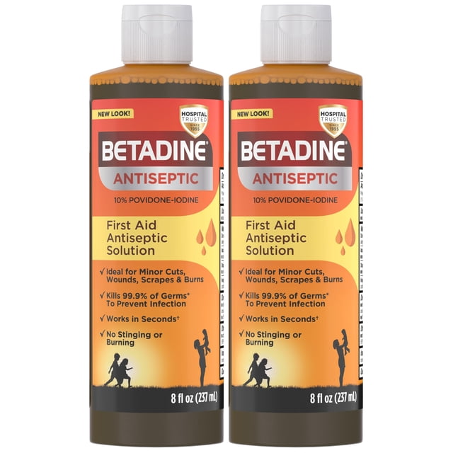 Líquido antiséptico Betadine, solución de primeros auxilios, 240 ml (paquete de 2)