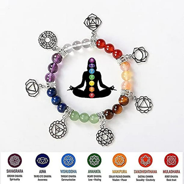 Pulseras curativas de 7 Chakras con piedras reales, pulsera de Chakra curativa de piedras preciosas, pulseras de meditación de Yoga para protección, curación energética
