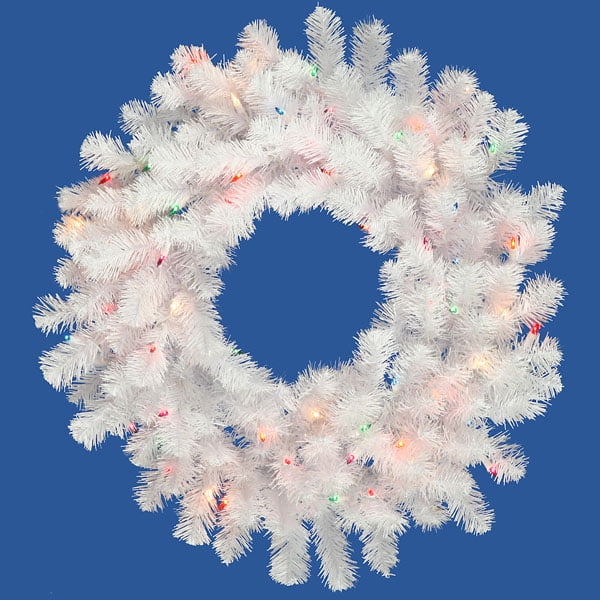 48 Pre Lit Crystal White Artificial Spruce Christmas Wreath Multi Lights Walmart Com Walmart Com