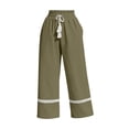 thumbnail image 3 of hlysgo Women's Casual High Waist Pants Tassel Drawstring Lace Trim Wide Leg Palazzo Pant Flowy Boho Casual Trousers with Pockets Army Green,M, 3 of 4