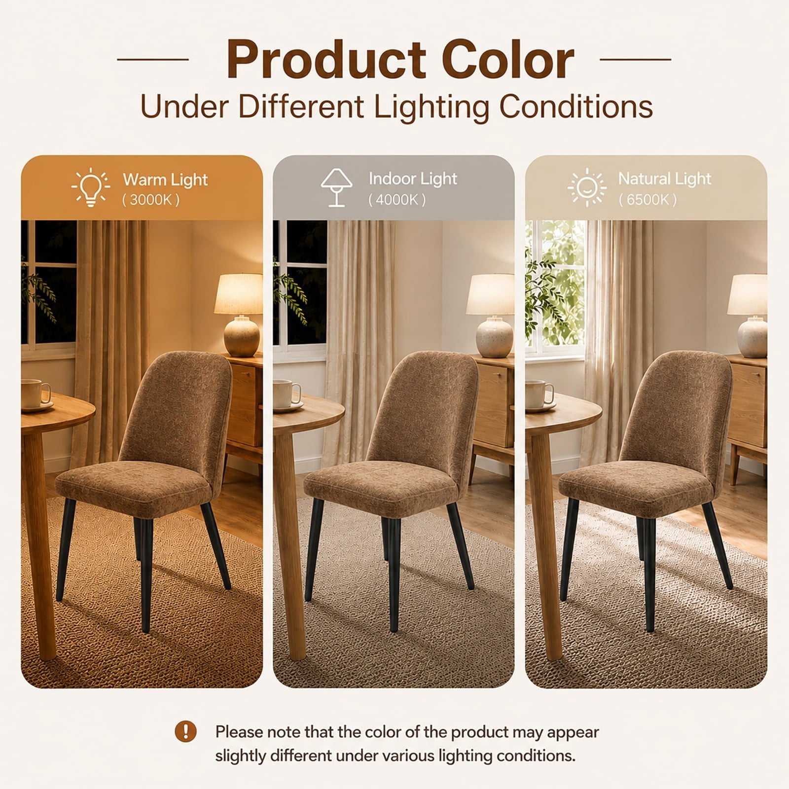 Fabric Dining Chairs Set of 2, Dark Brown Upholstered Kitchen Chairs with Ergonomic Backrest and Metal Legs, Modern Armless Side Chairs for Dining Room, Restaurant, Living & Meeting Room