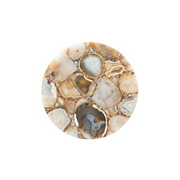 MAKLAINE Modern Agate and Metal Accent Drink Table in Gold Finish