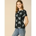 thumbnail image 4 of INSPIRE CHIC Women's Short Sleeve Contrast Cartoon Cat Pet Print Tee Ringer T-shirt Tops, 4 of 6