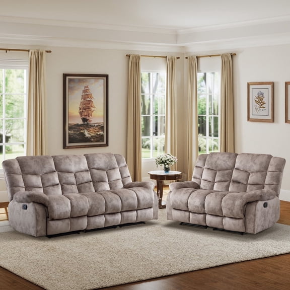 Bonzy Home Manual Recliner Sofa Living Room Furniture Set Adjustable Backrest, Manual Recliner Chair, Manual Loveseat and 3 Seat Recliner Sofa Couch Set for Living Room