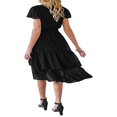 thumbnail image 4 of Femmes Boho Manches Courtes V Robe de Cou Casual Ruffle Wrap Swing Plage Sundress Été Mousseline de Soie Parti Midi Robe avec Ceinture, 4 of 5