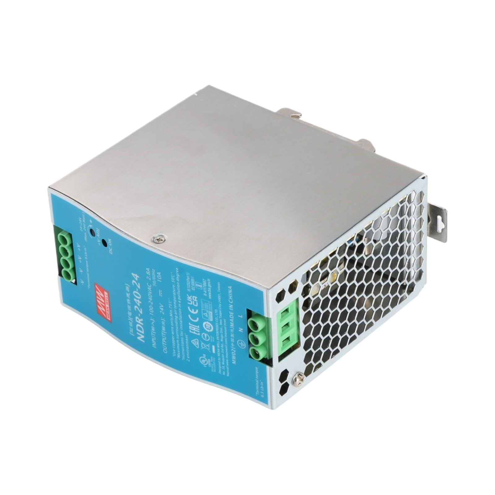 Feedannce 24V 10A 240W Switching Power Supply, Industrial, DIN Rail, MEAN WELL NDR-240-24