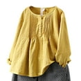 thumbnail image 1 of CHOK Chemisier Froncé en Coton et Lin pour Femmes Grande Taille, Tunique Ample Unie, 1 of 4