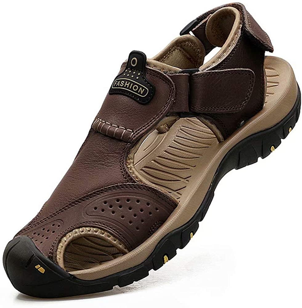 Visionreast Men Sandals Leather Outdoor Hiking Sandals Waterproof ...