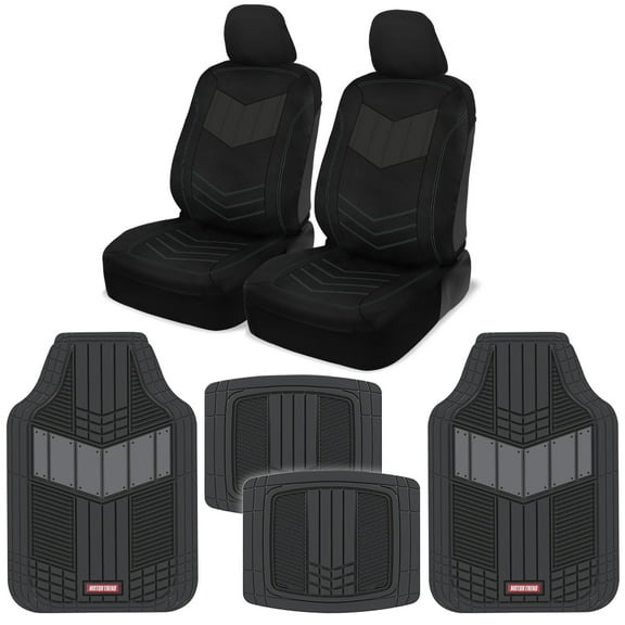 Motor Trend MTSC304MTSC688 ComfortPlush PU Leather Sideless Seat Covers (Front 2pc) & Heavy-Duty Floor Set (4pc Mat Combo) for Car Auto (Sedan Truck SUV Minivan)
