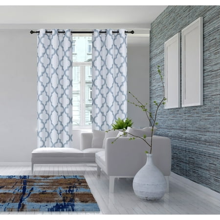 Blue Grommet Curtain Panels 2-Piece 7LO Slate Blue Geometric Blackout Lined Grommet Window Curtain Set, Two (2) Printed Thermal Panels 37