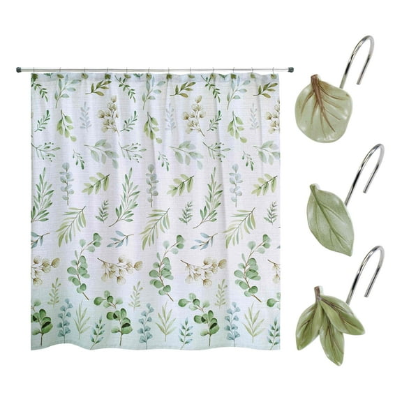 Avanti Linens Ombre Leaves Shower Curtain & Hook Set