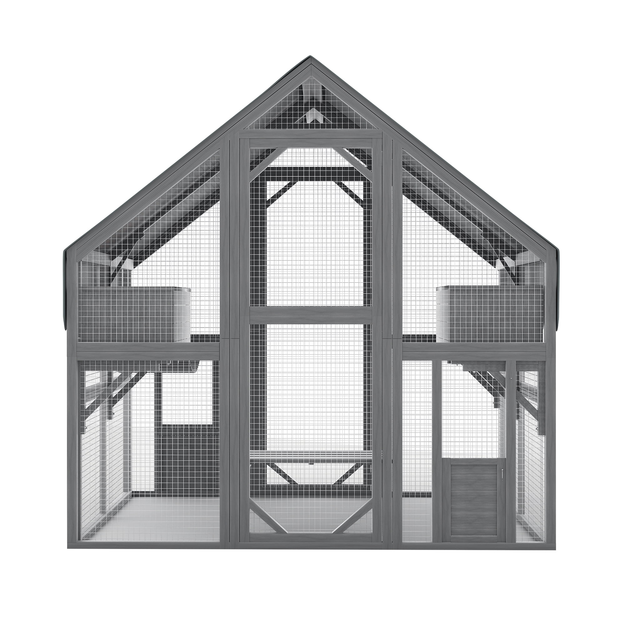 ZephyPaws 74in Cat House Outdoor Catio Kitty Enclosure with Super Large Enter Door,Wooden Cat Cage Condo Indoor Playpen with 2 Platforms, 2 Resting Box and 1 Bridges,Gray