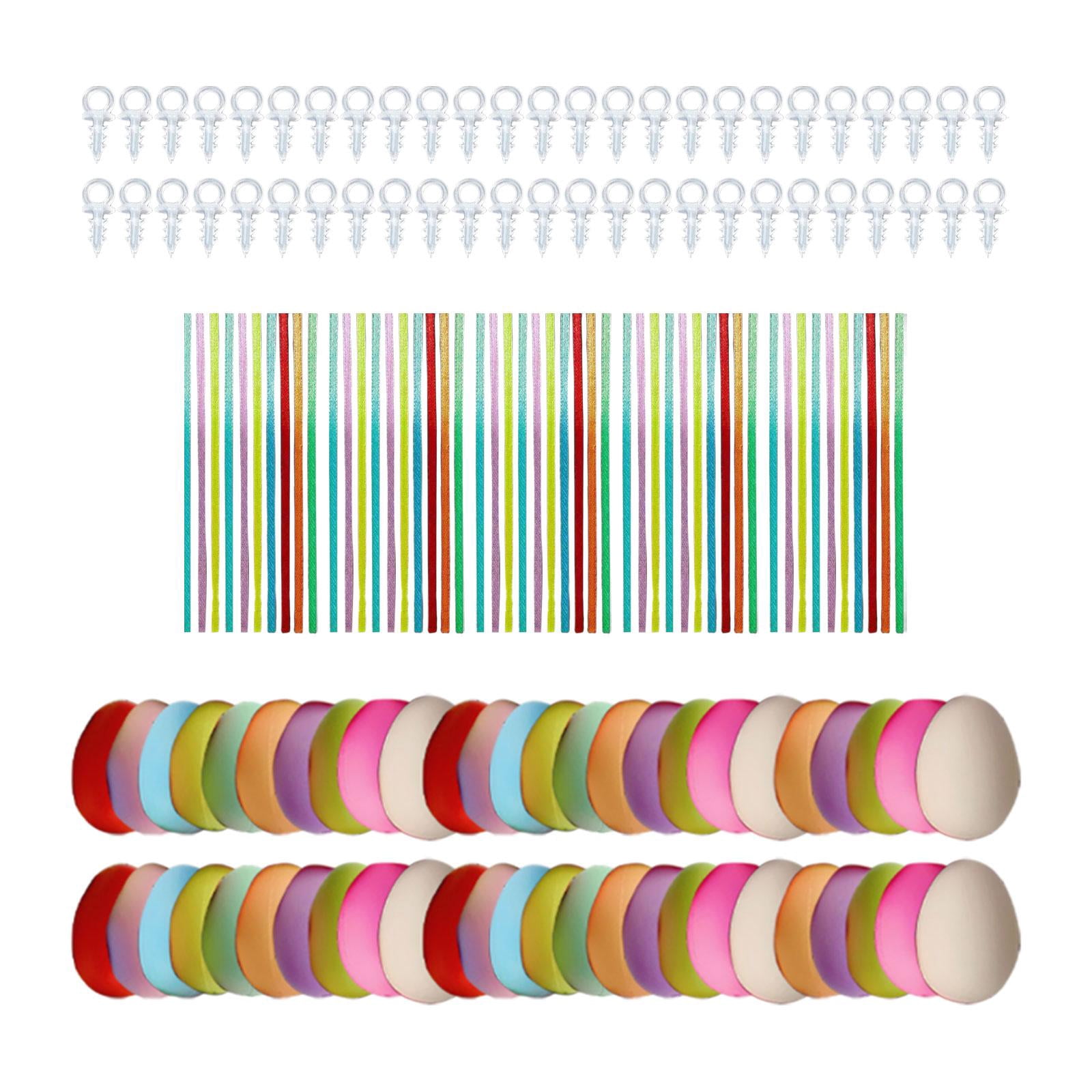 50 Pieces White Easter Eggs Decorating Set with Ribbon Paintable for Holiday Colorful