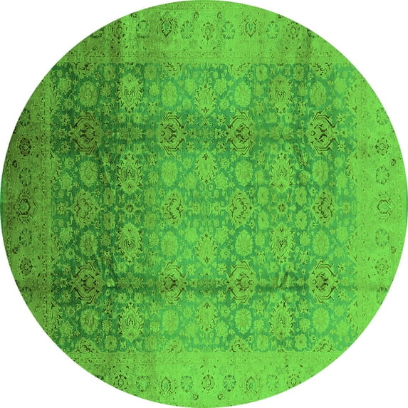 Ahgly Company Indoor Round Oriental Green Industrial Area Rugs, 4' Round