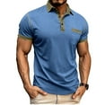 thumbnail image 2 of Qwertyu Men's Casual Polo Shirts Classic Long Sleeve Basic Button T-Shirt Lightweight Cotton Golf Tops with Pocket Blue L, 2 of 7