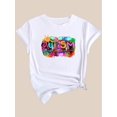 thumbnail image 3 of Women's Graffiti Art Letter Print T-Shirt - Casual Fashion, Crew Neck, Short Sleeve, Breathable Polyester - Perfect for Spring/Summer, Ink Splatter, Black, 3 of 7