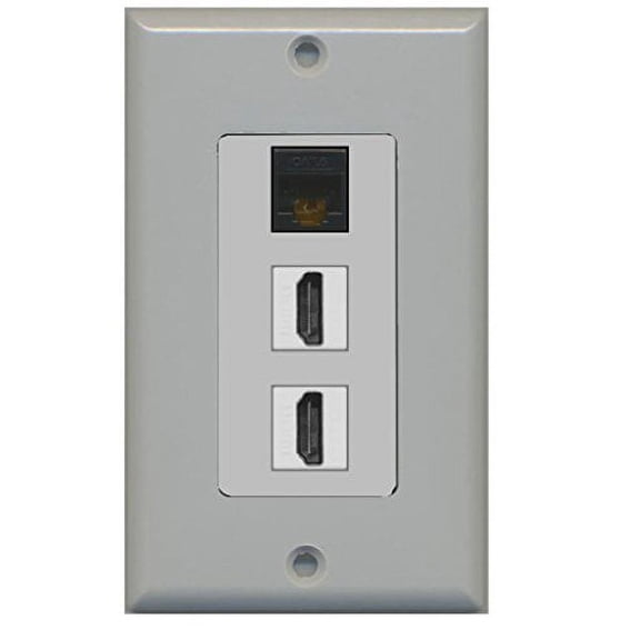 RiteAV - 1 Cat6 Black Ethernet Port and 2 HDMI Female Decorative Wall Plate - Gray