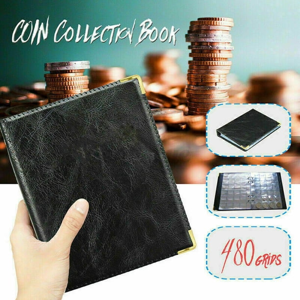 Álbum De Colección De Monedas Con 480 Bolsillos - Libro Con Cremallera En Cuero Sintético Negro