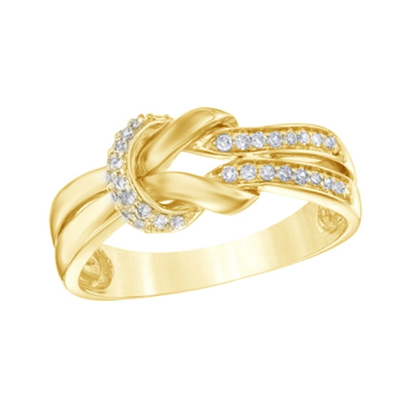 Round Cut White Natural Diamond Double Knot Ring in 10k Yellow Gold (0.2 Cttw)