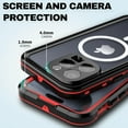 thumbnail image 6 of JiaheCover iPhone 15 Pro Max Case,IP68 Waterproof Shockproof Built-in Screen Portector Full Body Magnetic Mag Safe Case Hybrid PC Transparent Back Cover for iPhone 15 Pro Max, Red, 6 of 9