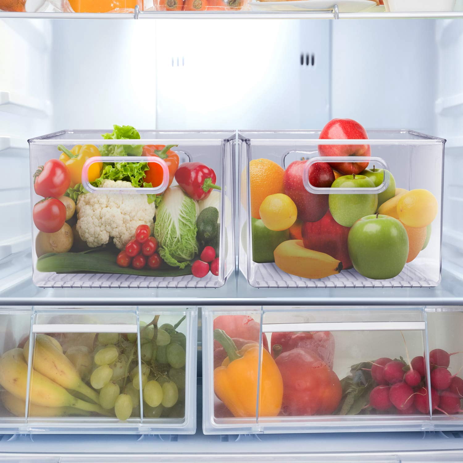 Sorbus 3 Pack Large Clear Plastic Storage Bins with Handles for Kitchen, Fridge & Pantry