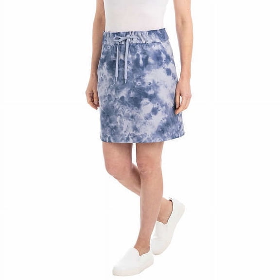 Hilary Radley Women's 4 Way Stretch Pull-On Skirt with Pockets and Tie Drawstring, Periwinkle Combo, Large