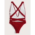 thumbnail image 3 of Hotian Women Plunge V Neck Self Tie One Piece Monokini Swimsuit Red S, 3 of 7