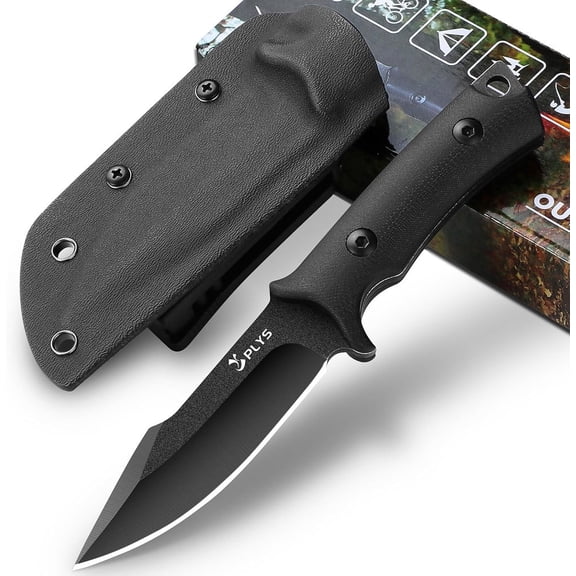Plys 3.6 inch Fixed Blade Camping Knife, Full Tang Outdoor Tactical Knives with Kydex Sheath, G10 Handle, Hunting Hiking Essentials Gear