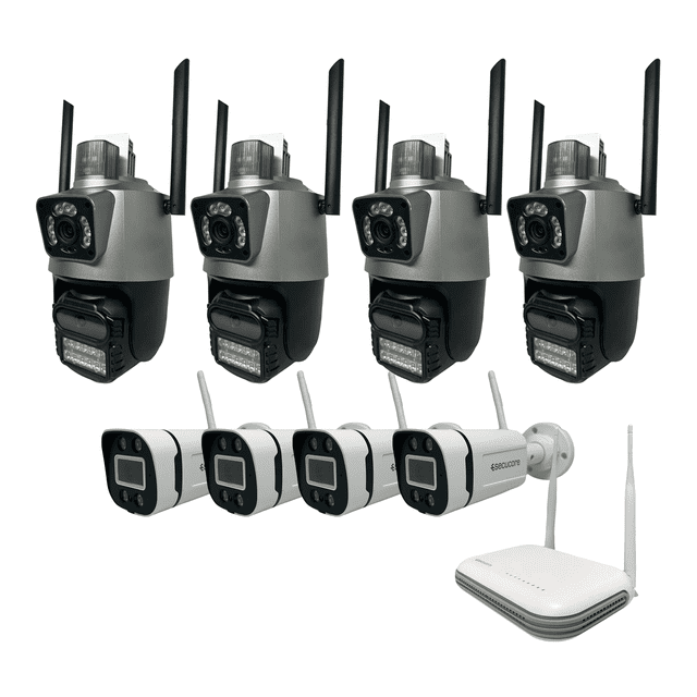 Kit Cámaras Vigilancia Doble Lente Movimiento Wifi Estrobo
