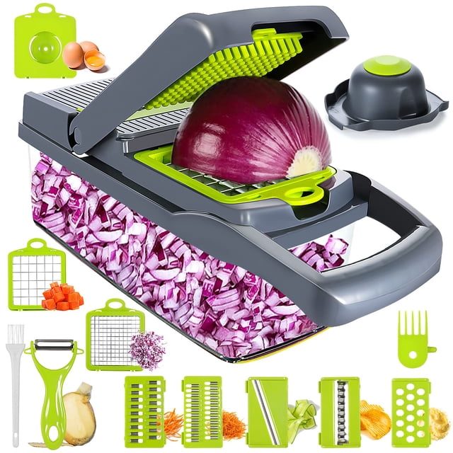 EMAGIE Cortador de Verduras - 17 en 1 Picador de Verduras Mandolina Rallador de Verduras Rebanador de Verduras Cortador de Cebolla Papas Cortadora para Frutas Verduras y Ensaladas