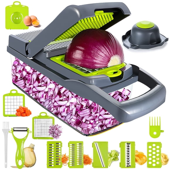 EMAGIE Cortador de Verduras - 17 en 1 Picador de Verduras Mandolina Rallador de Verduras Rebanador de Verduras Cortador de Cebolla Papas Cortadora para Frutas Verduras y Ensaladas