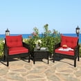 thumbnail image 1 of Gymax 3PCS Patio Outdoor Rattan Furniture Set w/ Coffee Table Red Cushion, 1 of 10