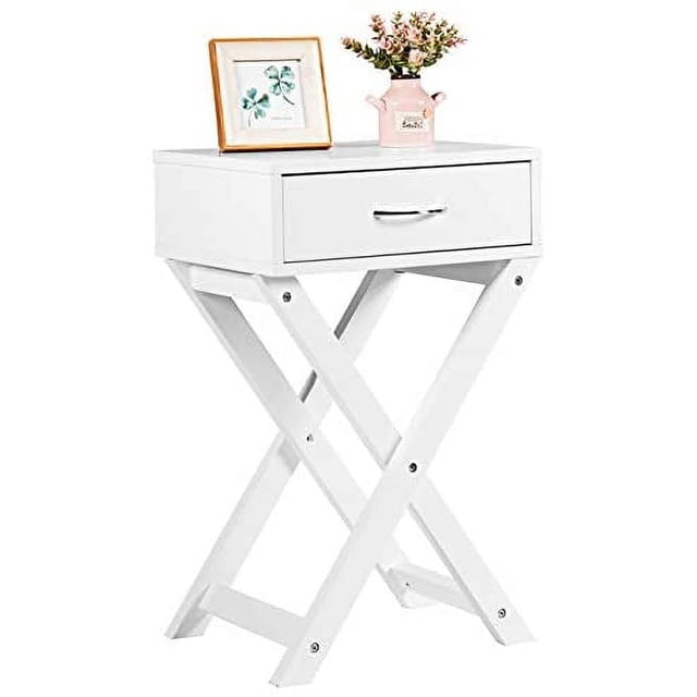 Giantex Tables de Nuit Modernes Polyvalentes, Giantex Table d'Appoint à Motif en X, Table de Chevet avec Tablette de Rangement et Tiroir-Bac pour Salon Chambre