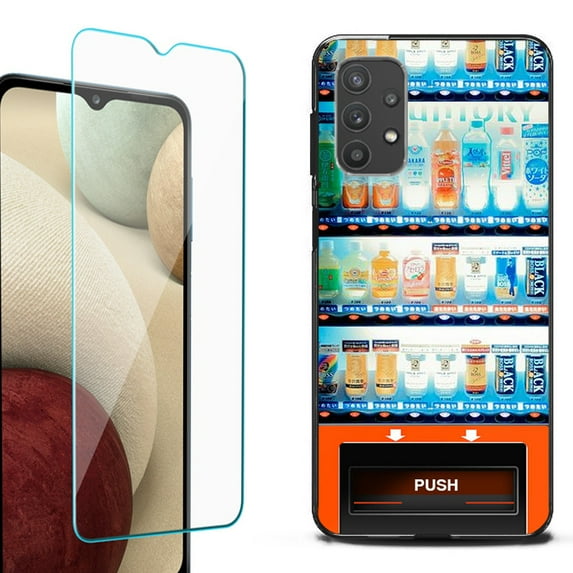 Slim-Fit Flexible TPU Gel Phone Case (black) for Samsung Galaxy A32 5G, with Tempered Glass Screen Protector, by OneToughShield ® - Vending Machine