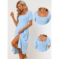thumbnail image 2 of Vestido fruncido con mangas abullonadas Allegra K Cuadros Vichy Azul claro L, 2 of 5