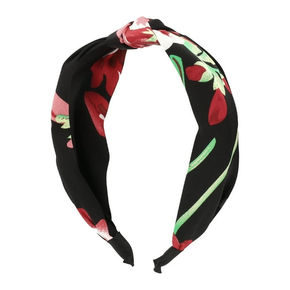 Unique Bargains 1 Pc Elegant Knotted Printed Wide Hairband for Women for Girls 6.50"x4.92" Black Red