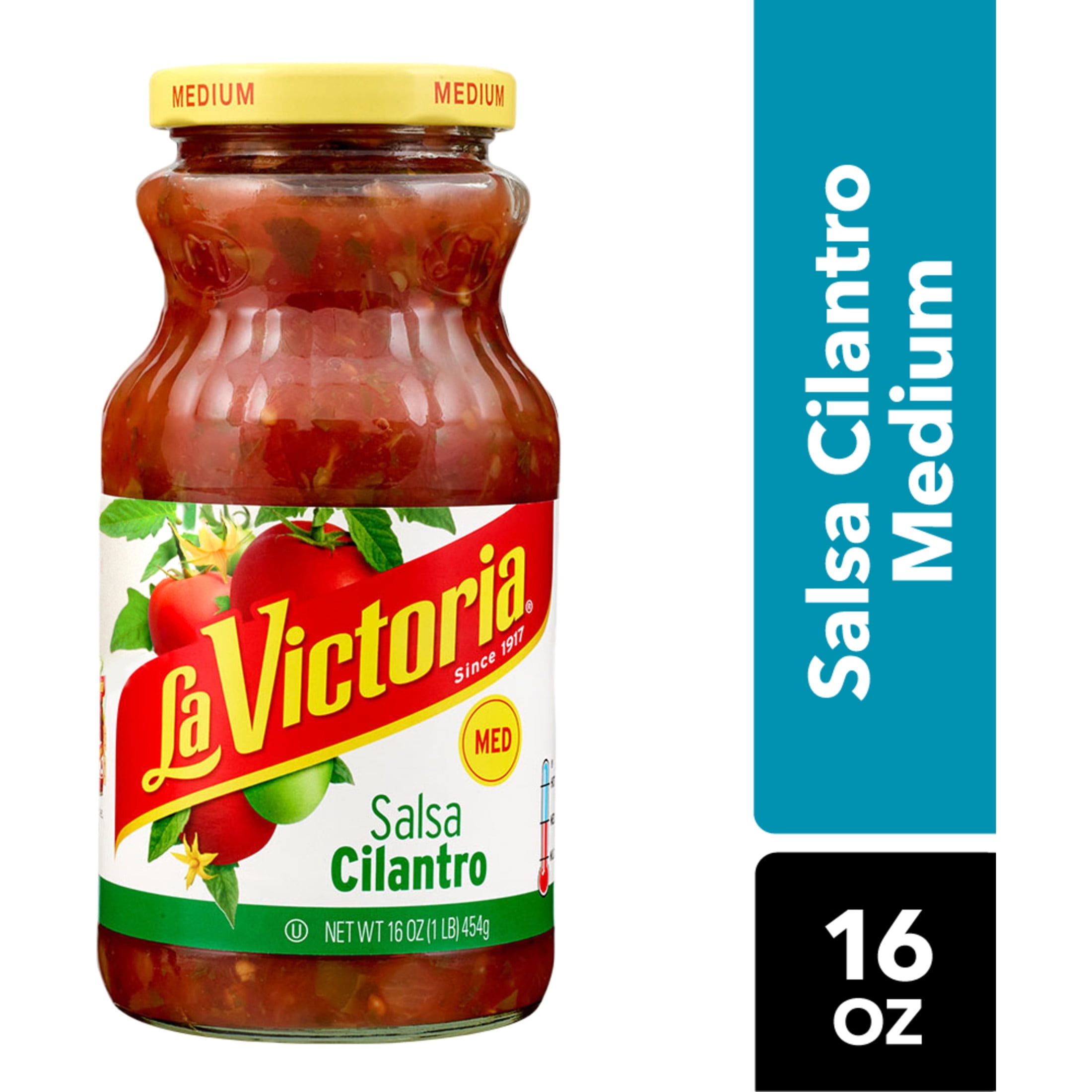 LA VICTORIA Medium Salsa Cilantro Mild, Shelf-Stable, 16 oz Glass Jar