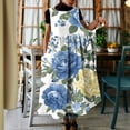 thumbnail image 1 of Uootdi Robes Tablier pour Femmes Col Rond Sans Manches Imprimé Floral Poche Robes Maxi Boho Légères Amples Robes Chasuble Cadeau, 1 of 7