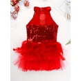 thumbnail image 4 of Miaeowve Kids Girls Sleeveless Mock Neck Shiny Sequins Mesh Splice Leotard Ballet Jazz Latin Dance Costumes Red 14, 4 of 7