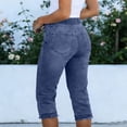 thumbnail image 4 of Denim Capris for Women Casual Trendy Tummy Control Mid Rise Stretch Jeans Summer Distressed Curvy Pants with Pockets Blue M, 4 of 5