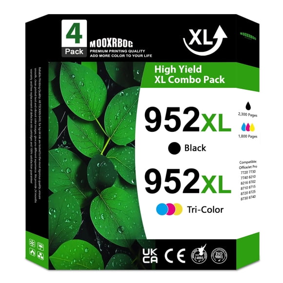 Cartuchos de tinta Mooxrbog 952XL de alto rendimiento, paquete de 4