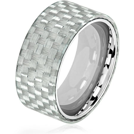 Crucible Stainless Steel Carbon Fiber Overlay Glossy Comfort Fit Ring (10mm)