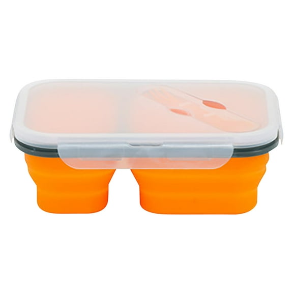 Wovilon Lunch Box With Spoon Silicone Folding Microwave Oven Portable Lunch Box Refrigerator Storage Box Fresh Keeping Box
