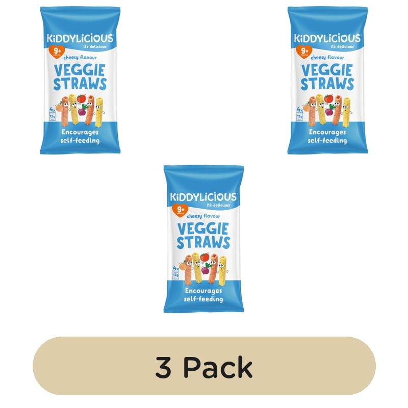 Kiddylicious Cheesy Flavoured Veggie Straws Baby Snacks Multi 4 x 12g, British Import (Pack of 3)