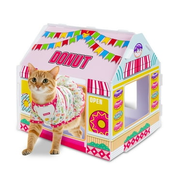 PinkSheep Cardboard Cat House, Foldable Donut Cat Bed Kitten Play Houses for Indoor Small Medium Cats