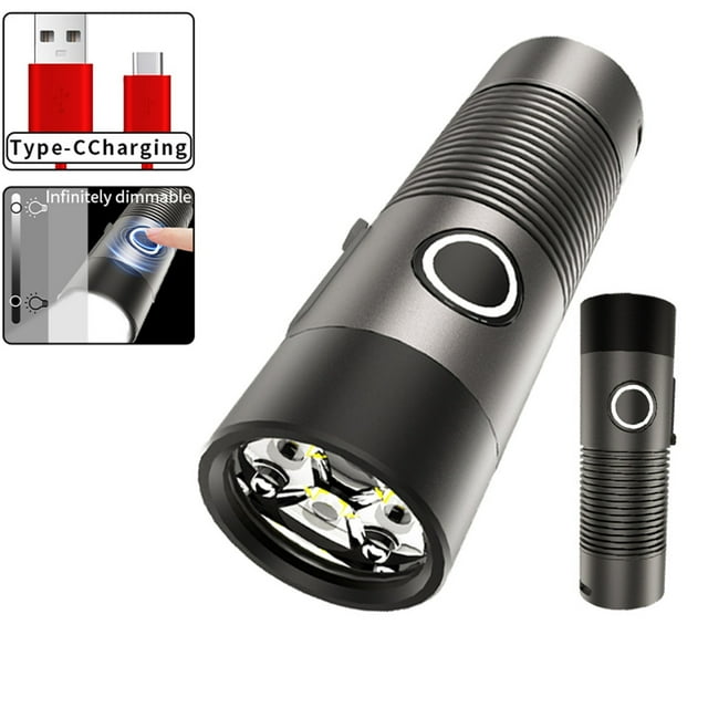Dvkptbk Flashlight New 3 * Xpg High Brightness Flashlight Type-C Charging Poleless Dimming Mini Portable Steel Flashlight Camping Essentials