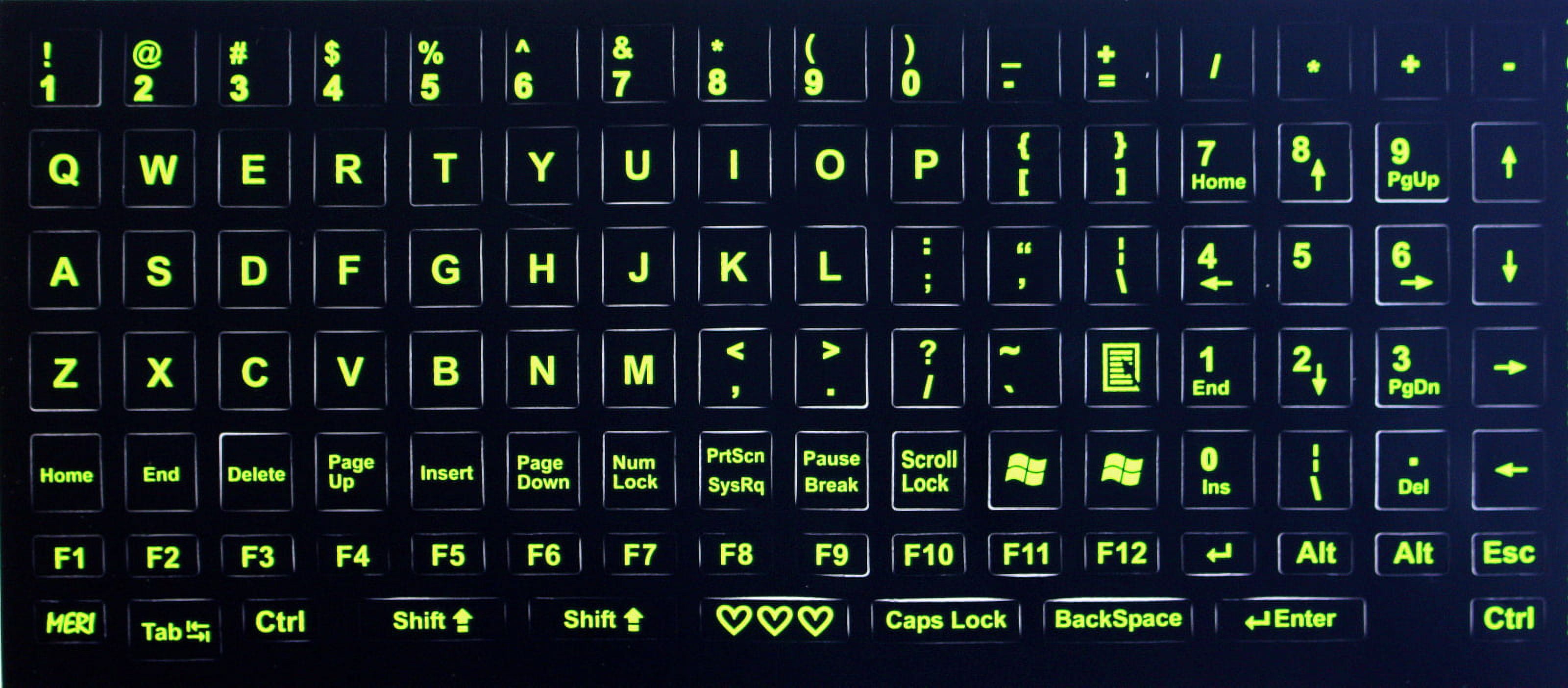 Glow-in-the-Dark Keyboard Letter Stickers – Phosphorescent, Large Characters, Easy To Apply