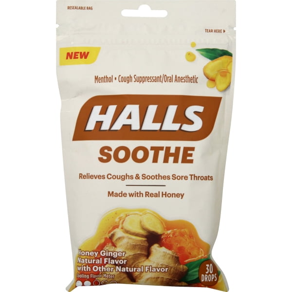 Halls Soothe Honey Ginger Flavored Cough Drops 30 Drops 1379